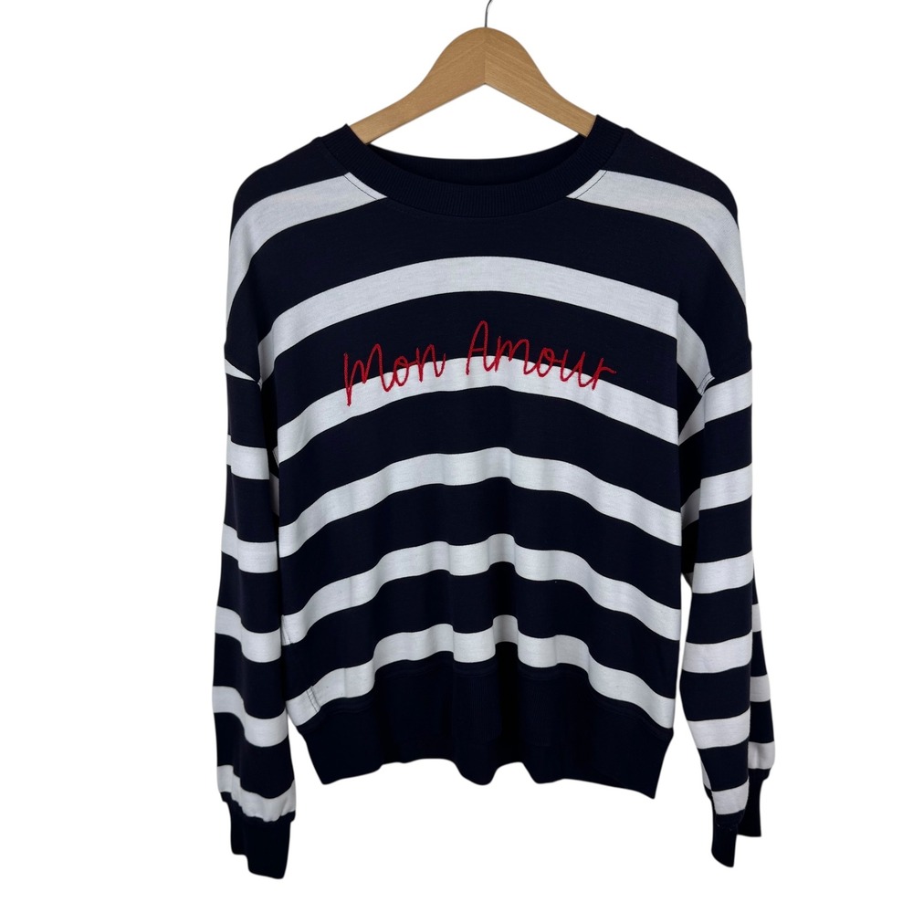 Workshop Womens Striped Mon Amour Top Sz Large Graphic Pullover‎ French Comfort